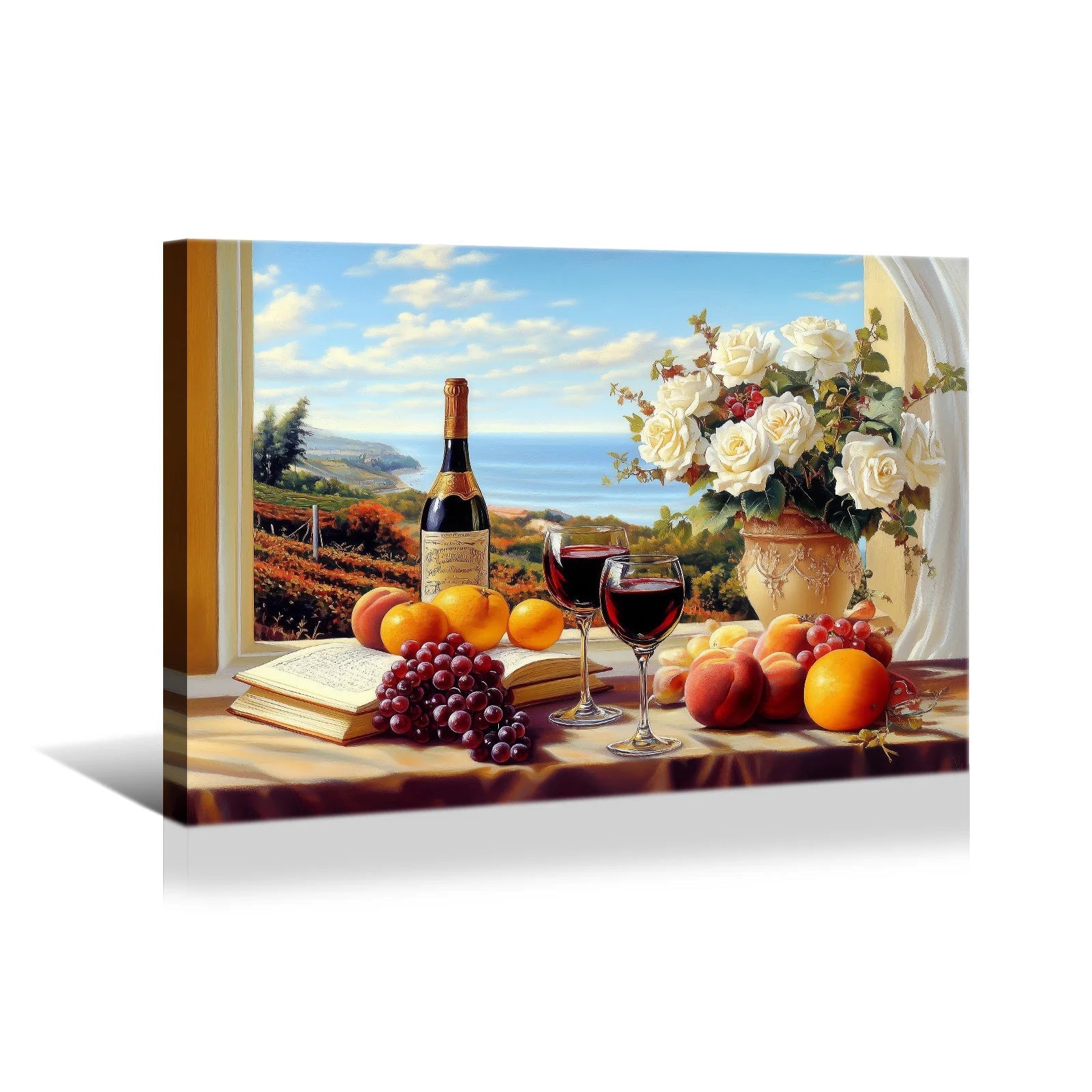 Mediterranean Wine & Roses Canvas Wall Art – Restaurant & Dining Room Décor | PrintToucan - PrintToucanCanvas Wall Art