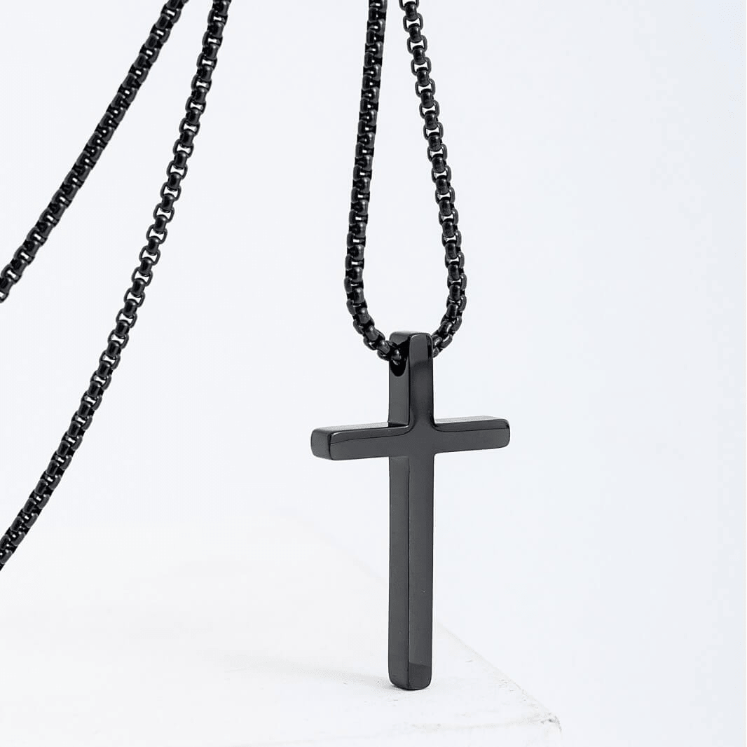 Minimalist Stainless Steel Cross Necklace Religious Faith Jewelry For Men Women PrintToucan - PrintToucanChristianCROSS-BLK-60