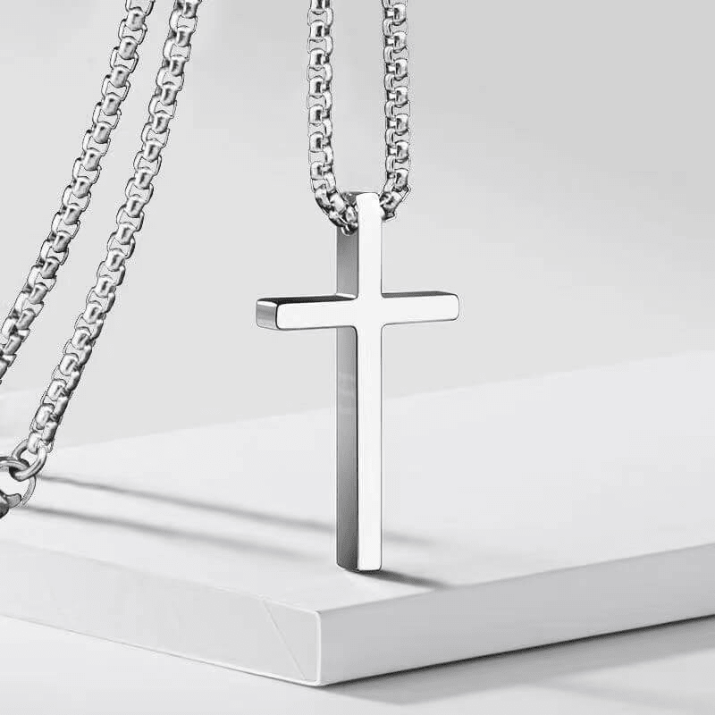 Minimalist Stainless Steel Cross Necklace Religious Faith Jewelry For Men Women PrintToucan - PrintToucanChristianCROSS-SLV-60