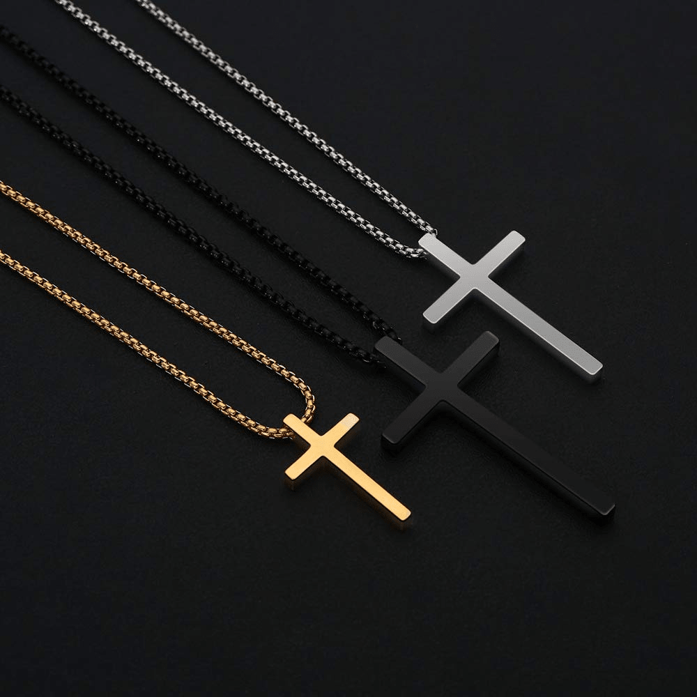 Minimalist Stainless Steel Cross Necklace Religious Faith Jewelry For Men Women PrintToucan - PrintToucanChristianCROSS-BLK-60