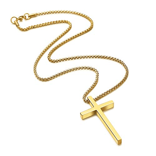 Minimalist Stainless Steel Cross Necklace Religious Faith Jewelry For Men Women PrintToucan - PrintToucanChristianCROSS-GLD-60