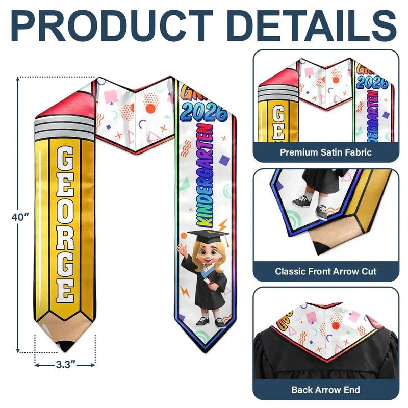 Customizable Kids Graduation Sash Product Details, Premium Satin Fabric, 40" Length, 3.3" Width