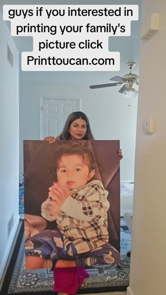 An influencer showcases a custom decorative painting in a buyer's showcase video.