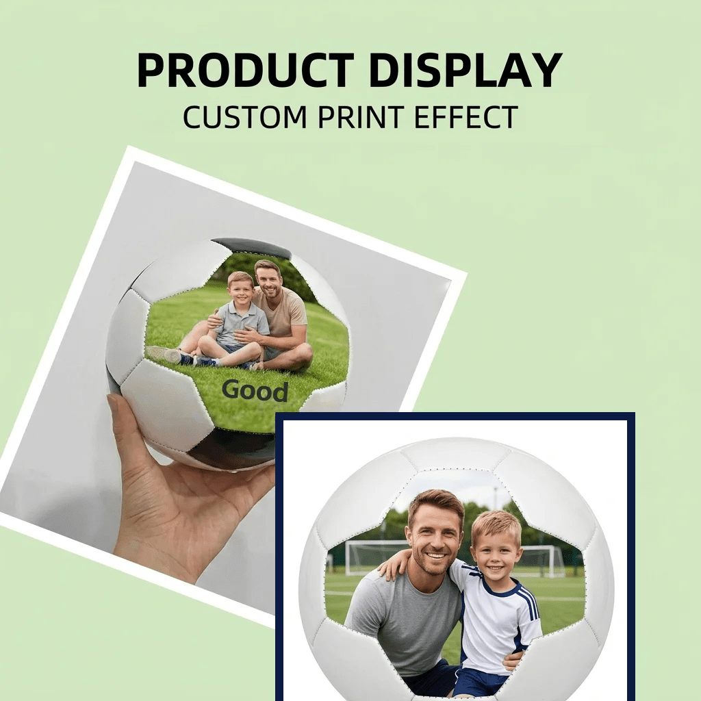  Real product display of the custom photo football, showing the high-quality print effect for your personalized family soccer ball gift.