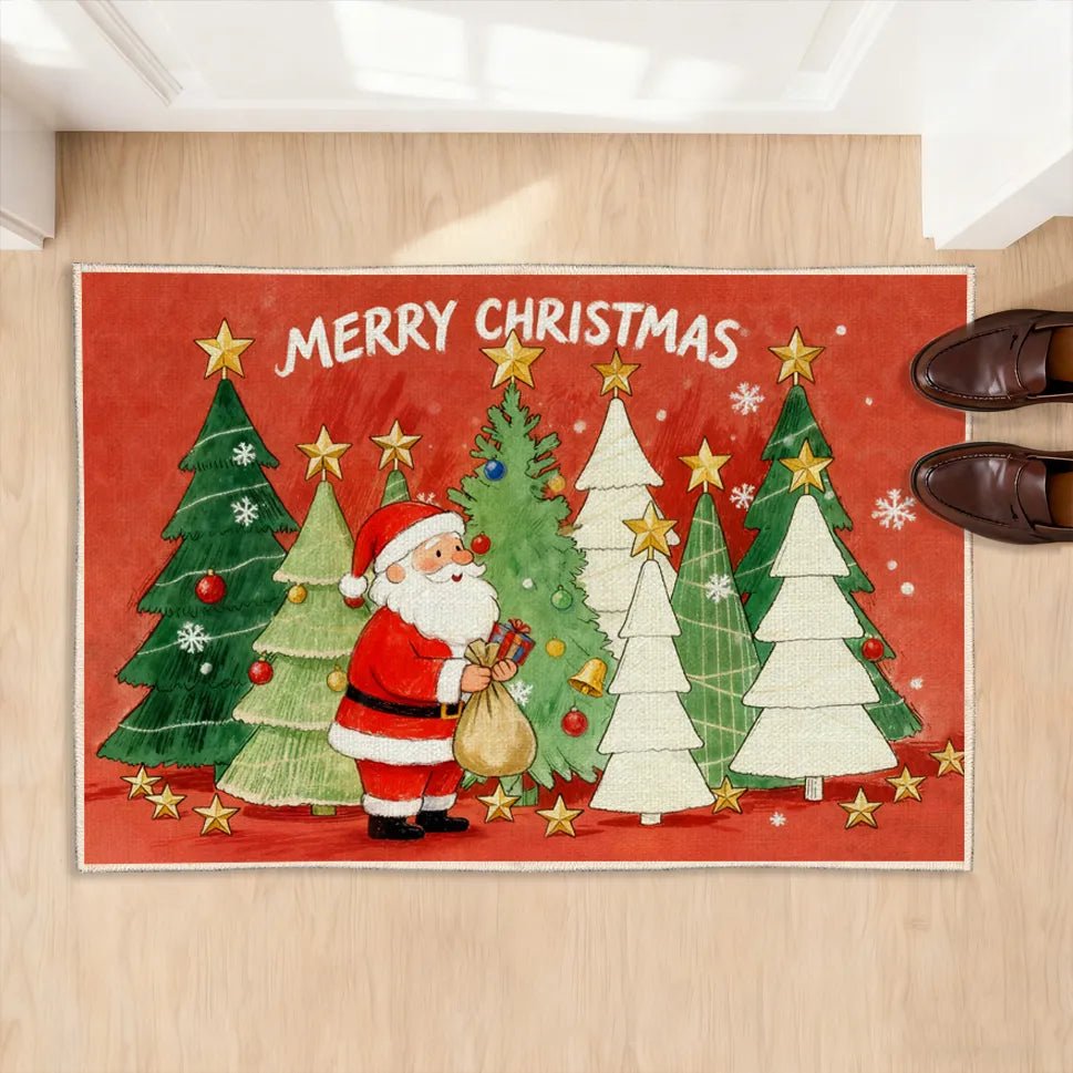 Rug Washable Backing Spun Cashmere Christmas Theme Santa & Tree Illustration Home Decor Rug Cleaning PrintToucan - PrintToucanChrismas Gift