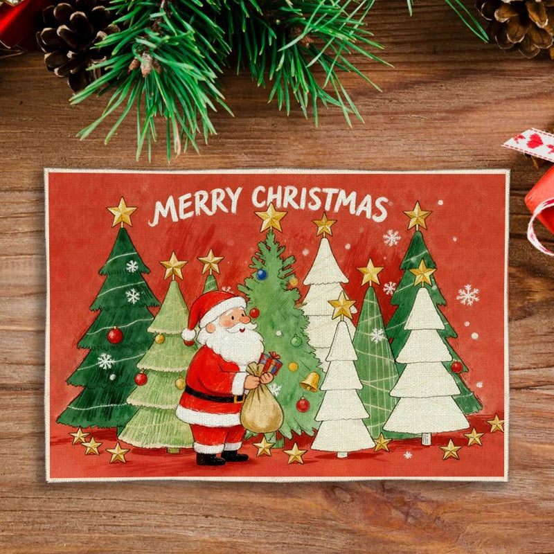 Rug Washable Backing Spun Cashmere Christmas Theme Santa & Tree Illustration Home Decor Rug Cleaning PrintToucan