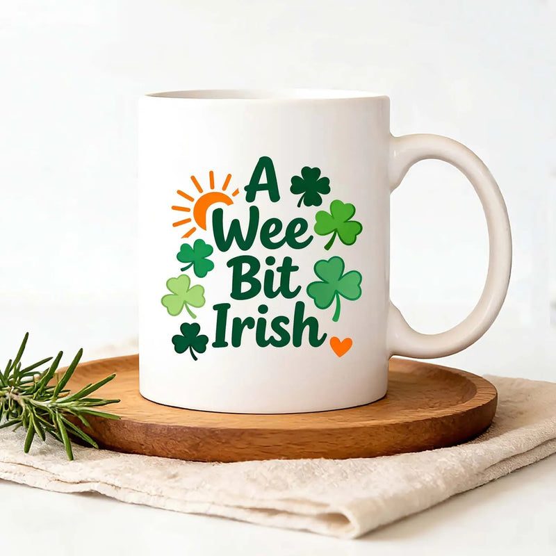 St. Patrick's Day Mug A Wee Bit Irish Ceramic Coffee Mug Shamrock Clover Sun Heart Green Irish Gift PrintToucan