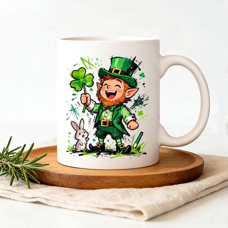 St. Patrick's Day Mug Cartoon Leprechaun Bunny Graffiti Four Leaf Clover Ceramic Coffee Tea Cup Funny Holiday Gift PrintToucan