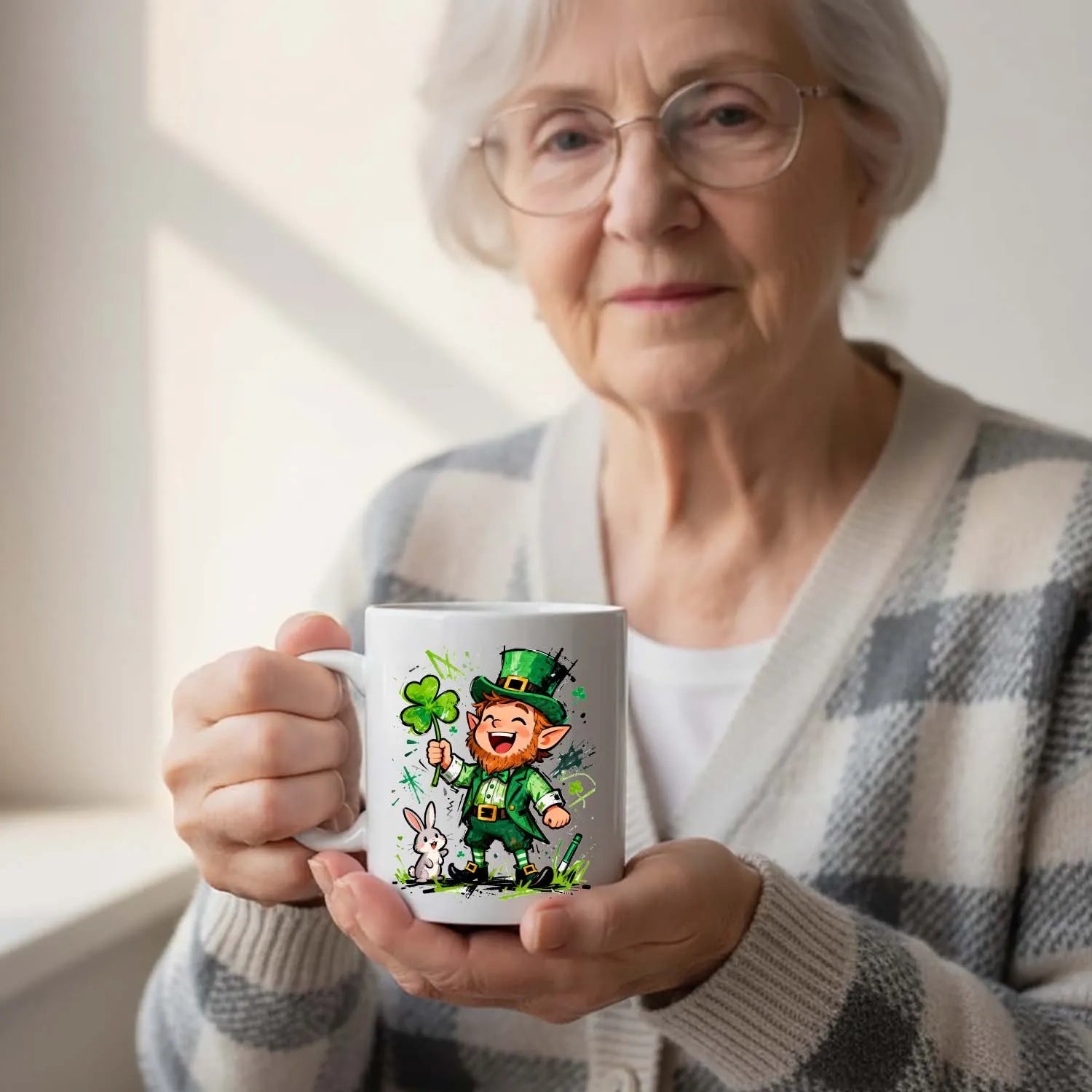 St. Patrick's Day Mug Cartoon Leprechaun Bunny Graffiti Four Leaf Clover Ceramic Coffee Tea Cup Funny Holiday Gift PrintToucan - PrintToucanSt. Patrick’s DayPT-MUG-11OZ-LOVERS