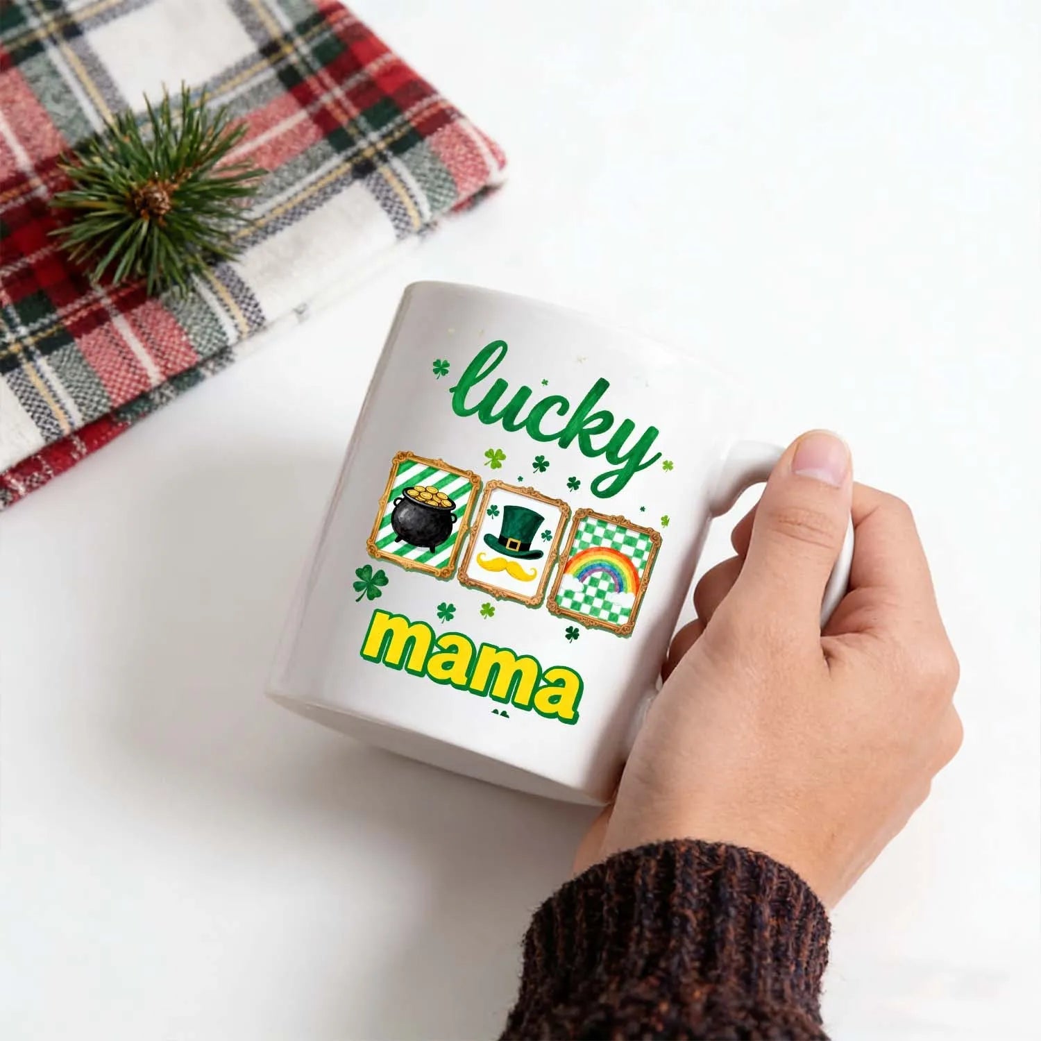 St. Patrick's Day Mug Lucky Mama Pot Of Gold Leprechaun Hat Rainbow Shamrock Ceramic Coffee Tea Cup Holiday Gift PrintToucan - PrintToucanSt. Patrick’s DayPT-MUG-11OZ-LOVERS