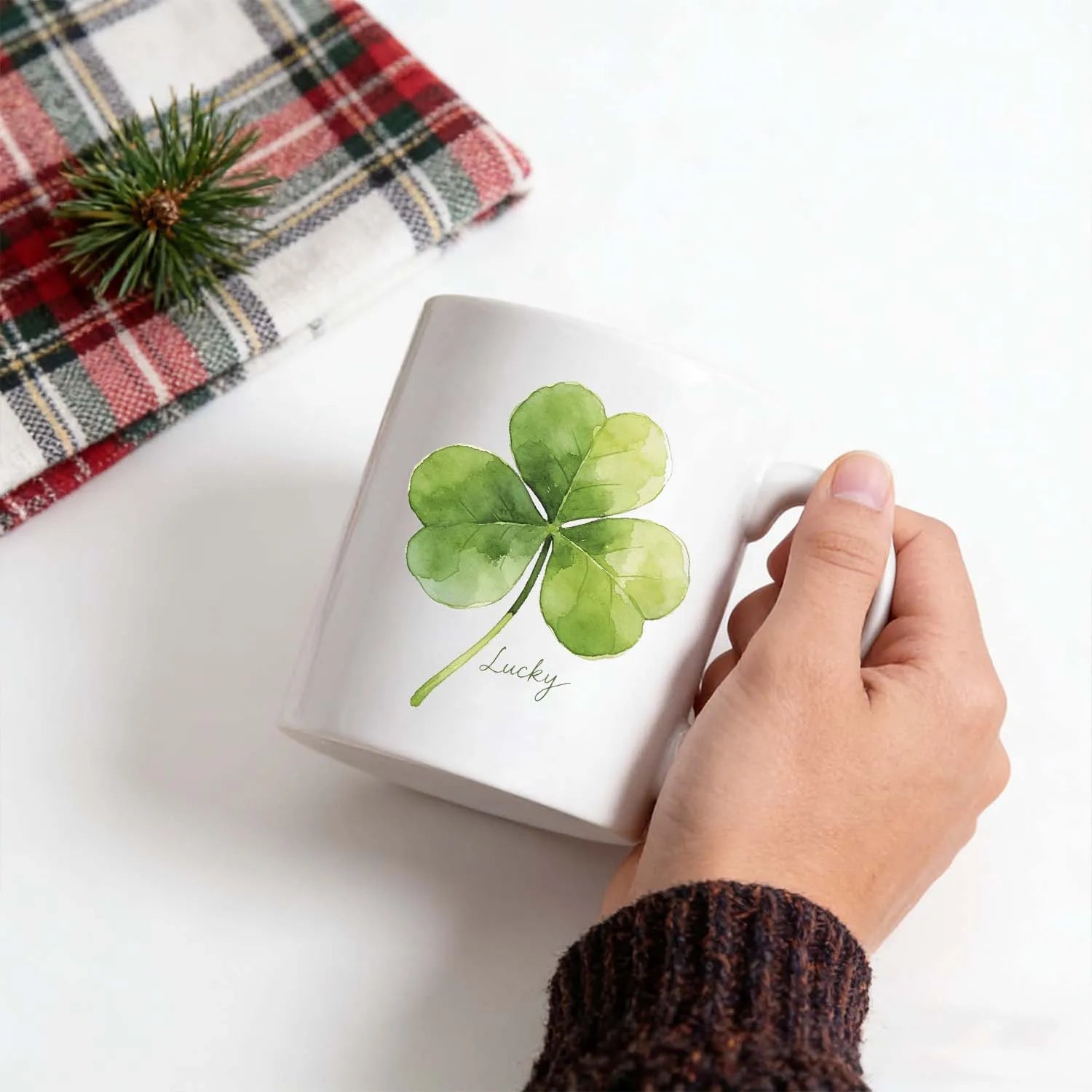 St. Patrick's Day Mug Watercolor Four Leaf Clover Lucky Shamrock Ceramic Coffee Tea Cup Irish Holiday Gift PrintToucan - PrintToucanSt. Patrick’s DayPT-MUG-11OZ-LOVERS