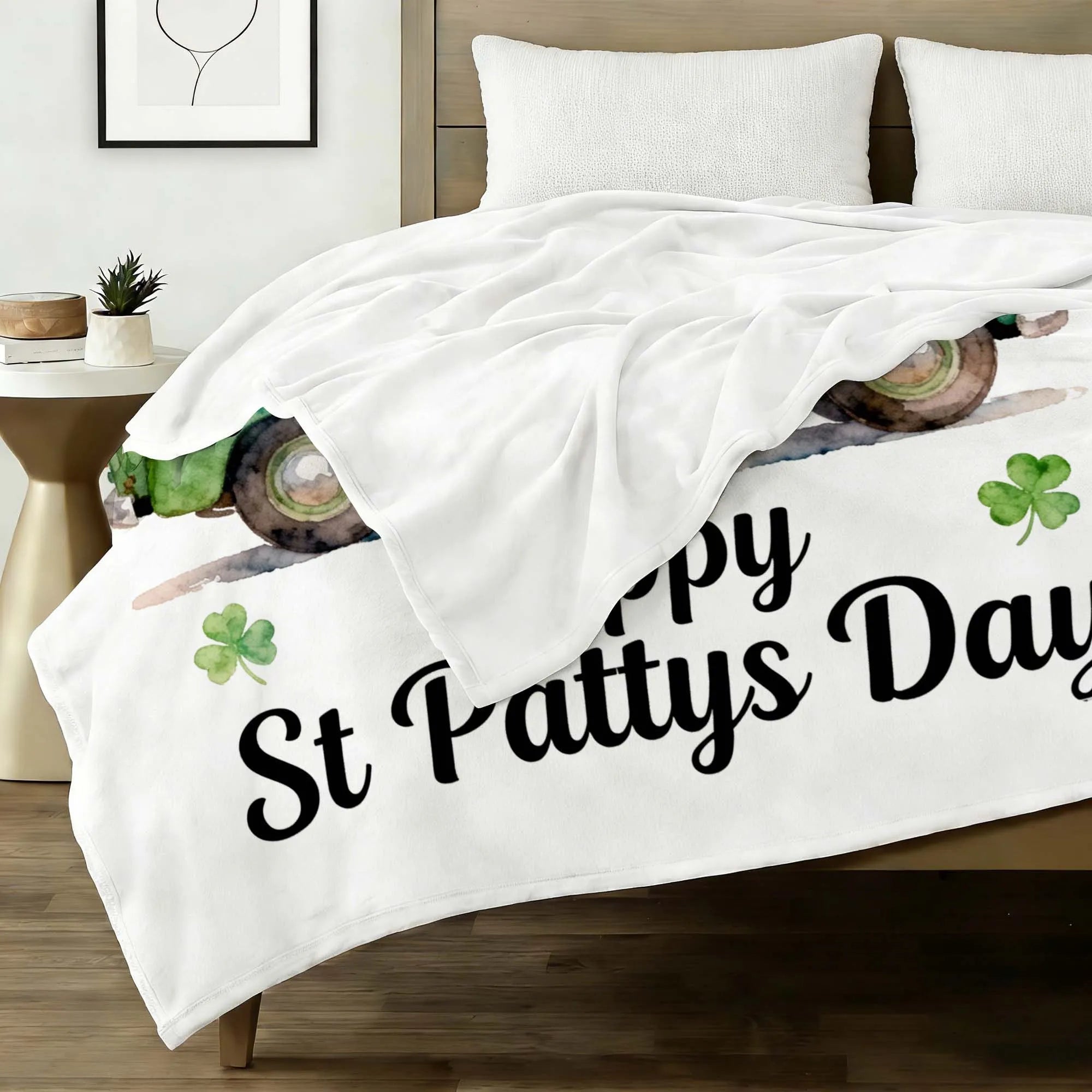 Throw Blanket St Patricks Day Let The Shenanigans Begin Leprechaun Truck Shamrock Flannel Blanket Home Decor PrintToucan - PrintToucanSt. Patrick’s Day
