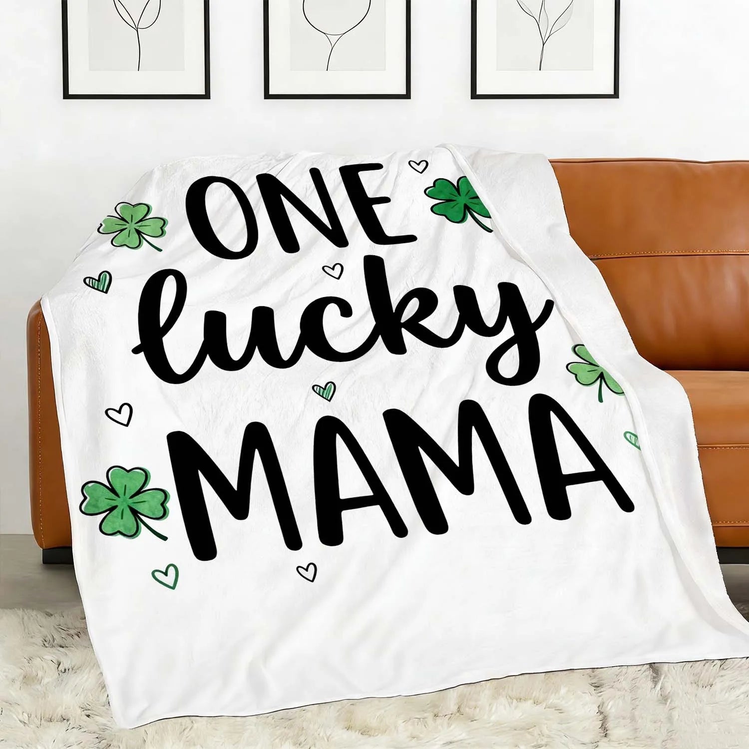 Throw Blanket St Patricks Day One Lucky Mama Shamrock Four Leaf Clover Soft Flannel Blanket for Couch Bed Sofa Holiday Gift PrintToucan - PrintToucanSt. Patrick’s Day