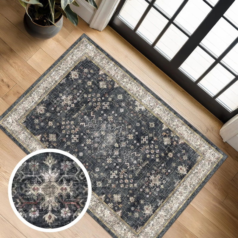 Vintage Persian Style Crystal Velvet Area Rug Stain Resistant Easy Care Floor Mat For Living Room PrintToucan