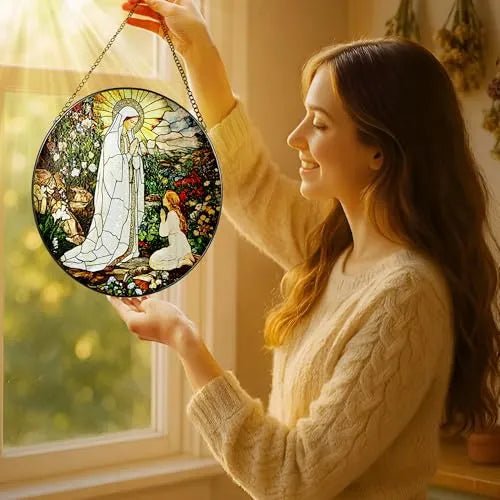 Virgin Mary Acrylic Hanging Ornament With Chain Stained Glass Catholic Suncatcher Window Decor PrintToucan - PrintToucanHome DecorACRYLIC-CROSS-20