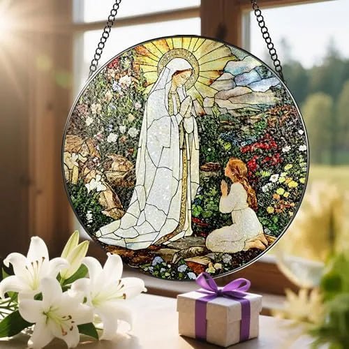 Virgin Mary Acrylic Hanging Ornament With Chain Stained Glass Catholic Suncatcher Window Decor PrintToucan - PrintToucanHome DecorACRYLIC-CROSS-20