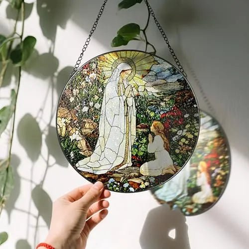 Virgin Mary Acrylic Hanging Ornament With Chain Stained Glass Catholic Suncatcher Window Decor PrintToucan - PrintToucanHome DecorACRYLIC-CROSS-B-20