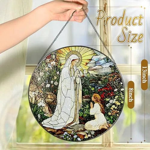 Virgin Mary Acrylic Hanging Ornament With Chain Stained Glass Catholic Suncatcher Window Decor PrintToucan - PrintToucanHome DecorACRYLIC-CROSS-20