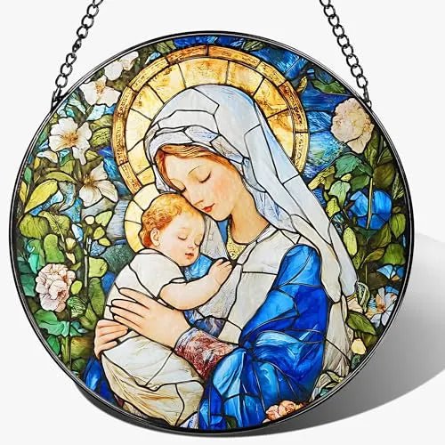 Virgin Mary Acrylic Hanging Ornament With Chain Stained Glass Catholic Suncatcher Window Decor PrintToucan - PrintToucanHome DecorACRYLIC-CROSS-SUN-20