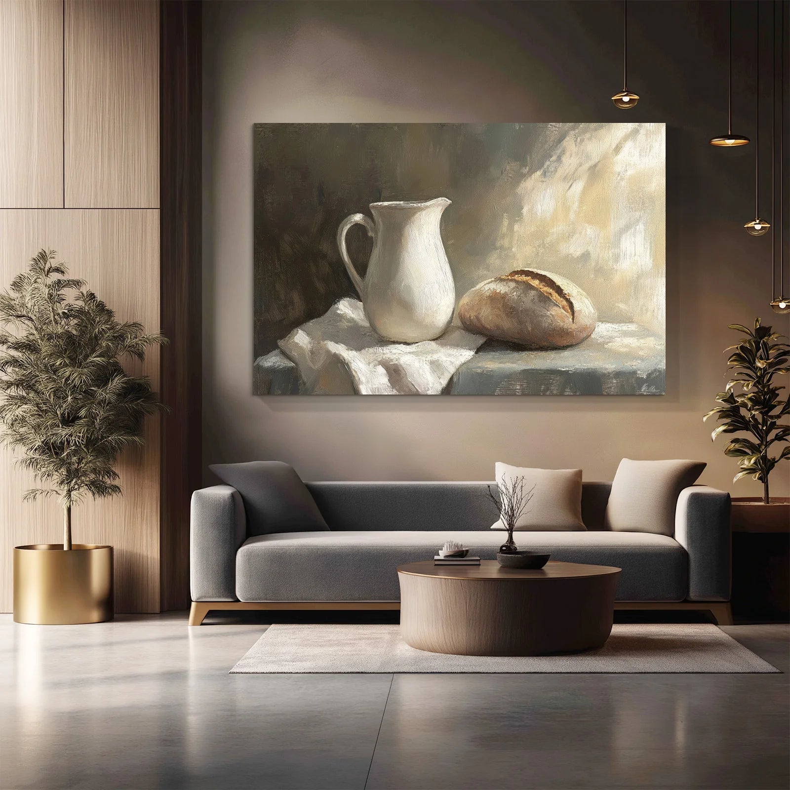 White Pitcher & Rustic Bread Canvas Wall Art – Minimalist Kitchen Décor | PrintToucan - PrintToucanCanvas Wall Art
