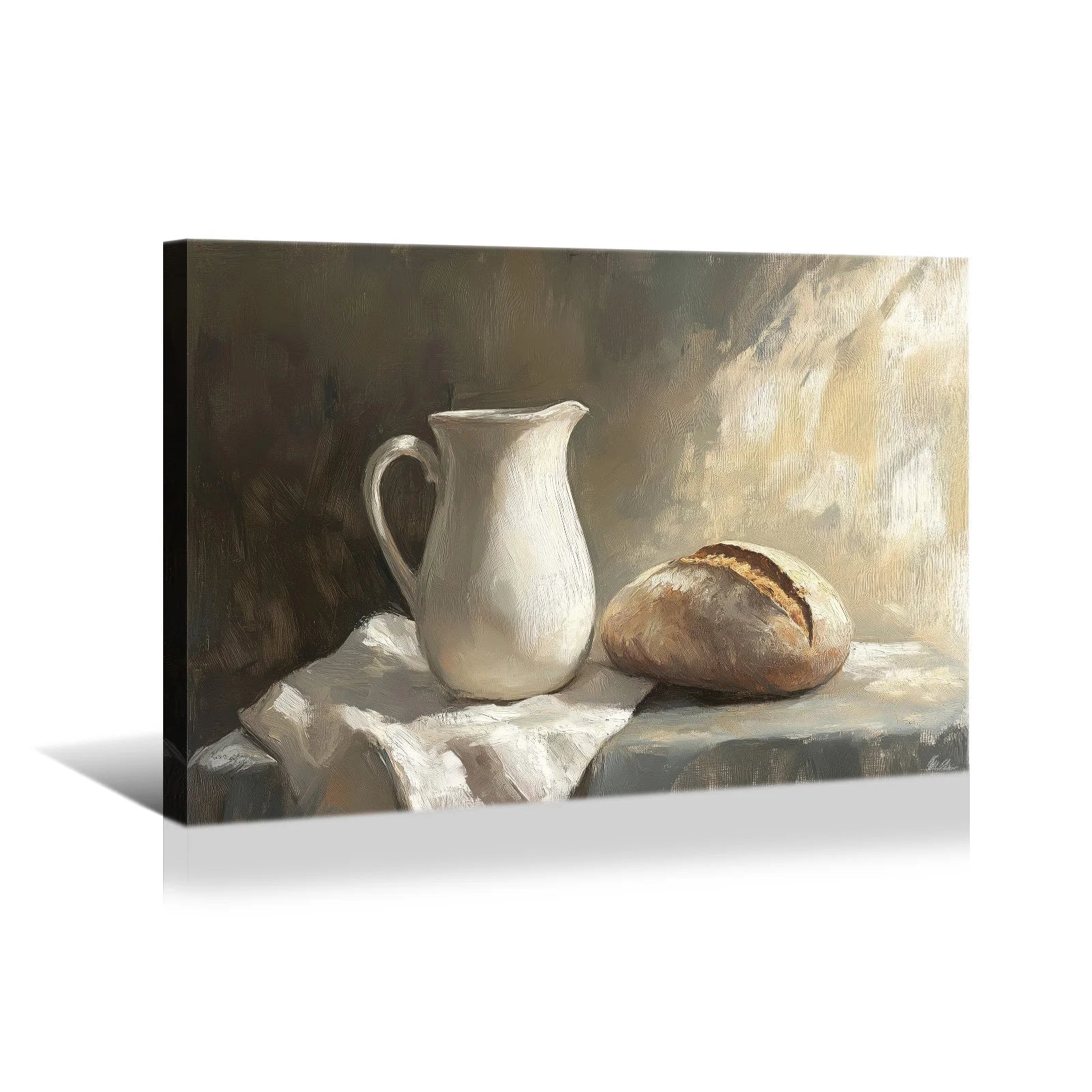 White Pitcher & Rustic Bread Canvas Wall Art – Minimalist Kitchen Décor | PrintToucan - PrintToucanCanvas Wall Art