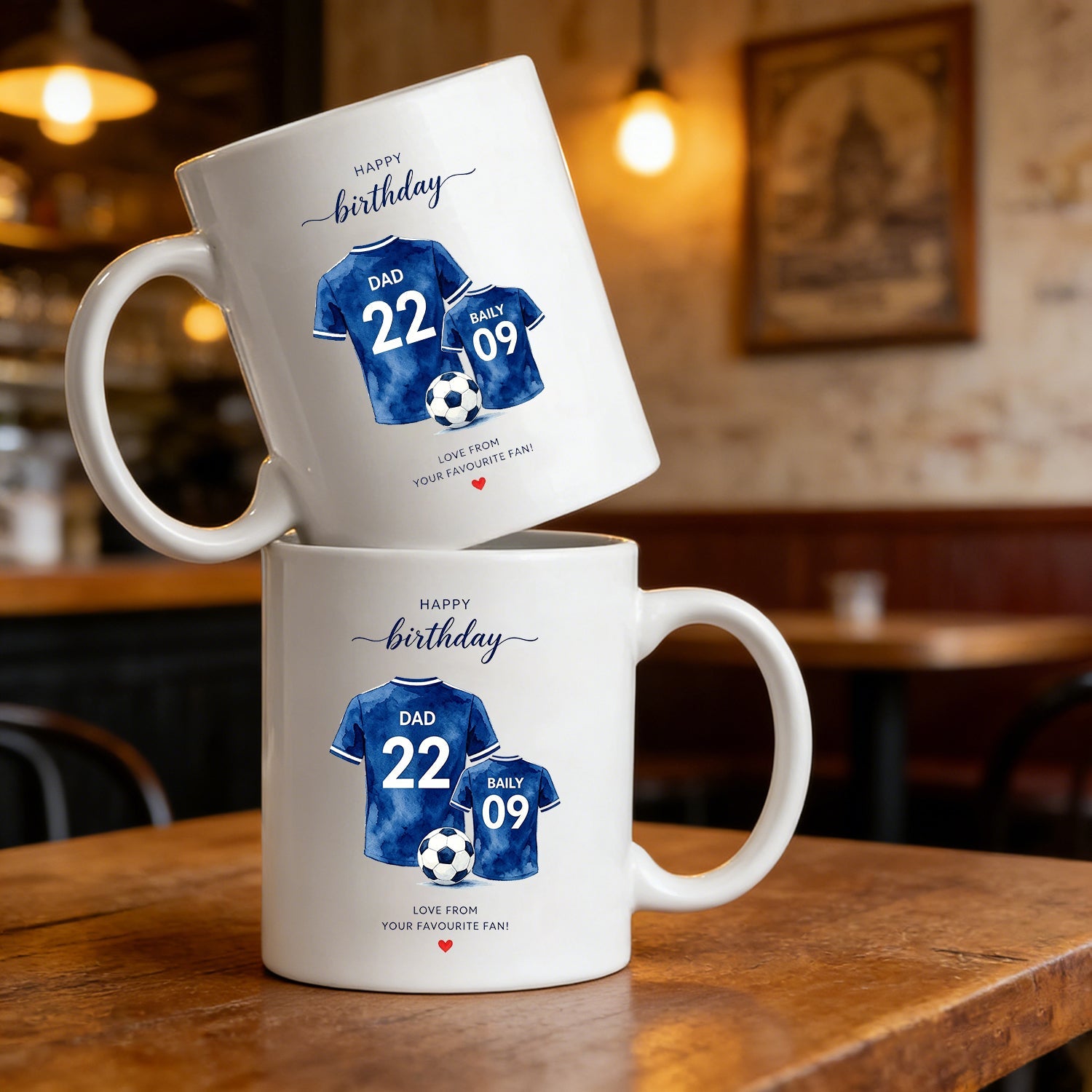 Celebrate the special soccer fan in your life with this unique, customizable mug. Available in single or bulk options.