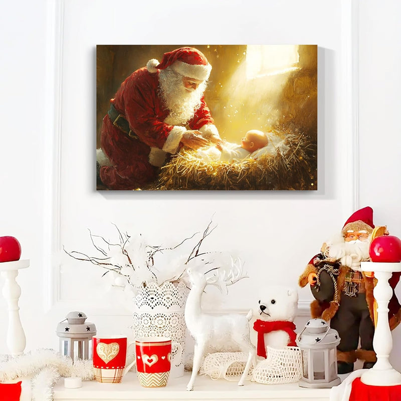 Christmas Wall Decor Santa Canvas Wall Art Home Decorations 36x24 Inches - Santa Pictures Jesus Prints Winter Painting Xmas Artworks