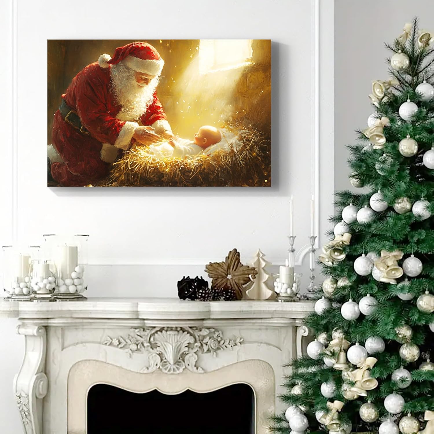 YONICA Christmas Wall Decor Santa Canvas Wall Art Home Decorations 36x24 Inches - Santa Pictures Jesus Prints Winter Painting Xmas Artworks for Living Room Bedroom - PrintToucanYKSDT701-16"L x 12"W