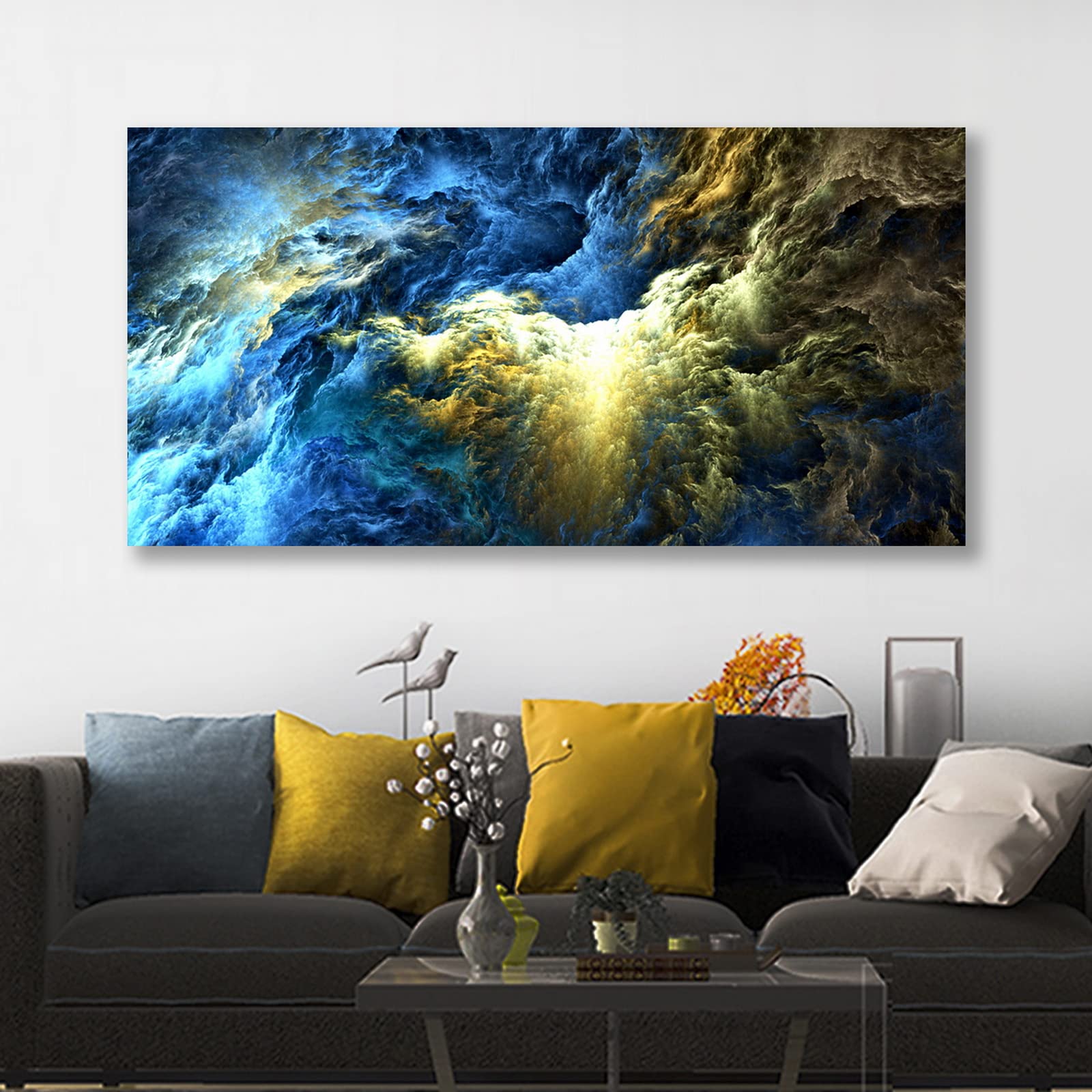 YONICA Wall Canvas Abstract Painting, Wall Art Decor Abstract Wall Painting Picture of Mountain Valley Clouds Framed Stretched Printed on Canvas for Home Living Room Bedroom Office 24 X 48 Inches - PrintToucanAbstract Painting502-2448