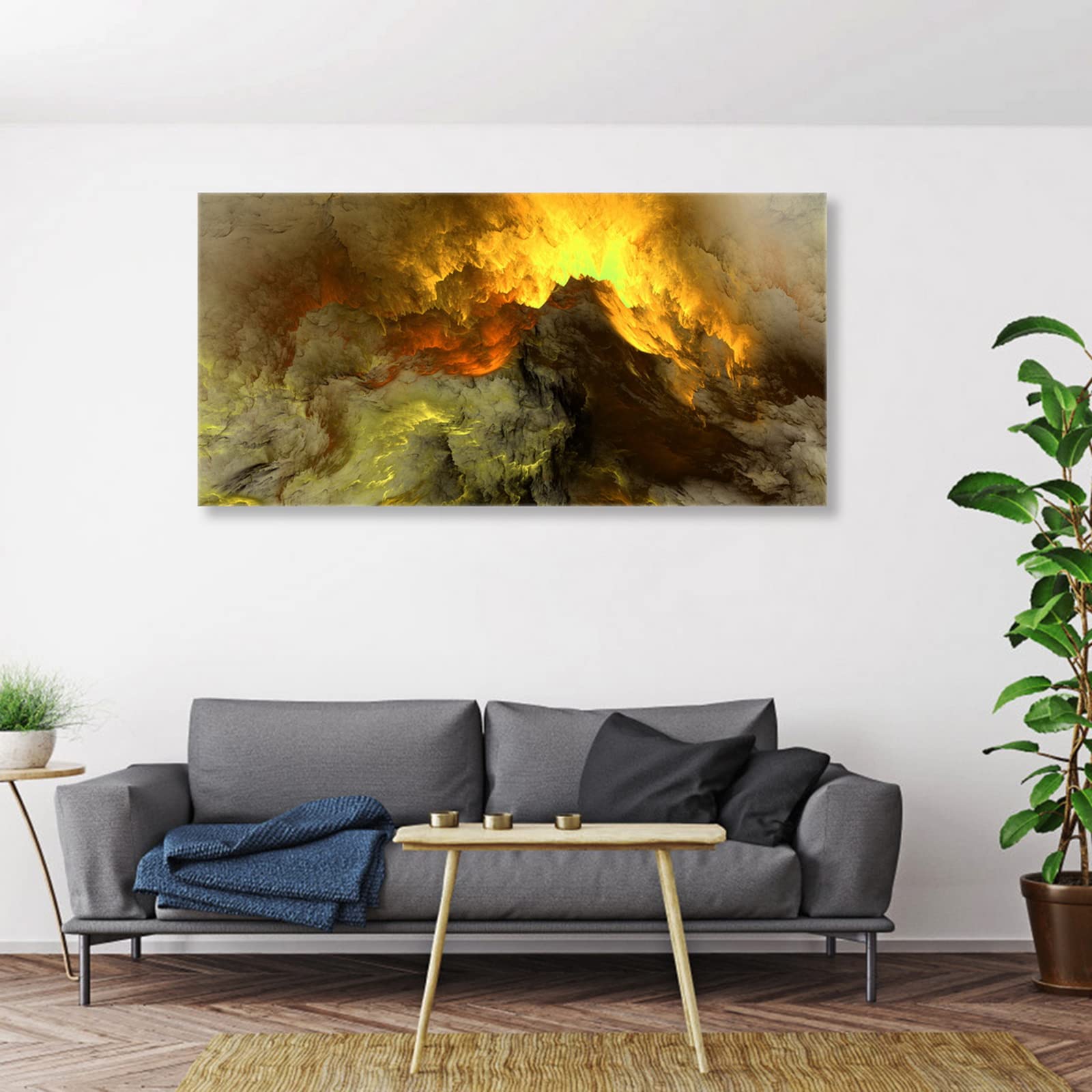 YONICA Wall Canvas Abstract Painting, Wall Art Decor Abstract Wall Painting Picture of Mountain Valley Clouds Framed Stretched Printed on Canvas for Home Living Room Bedroom Office 24 X 48 Inches - PrintToucanAbstract Painting503-2448
